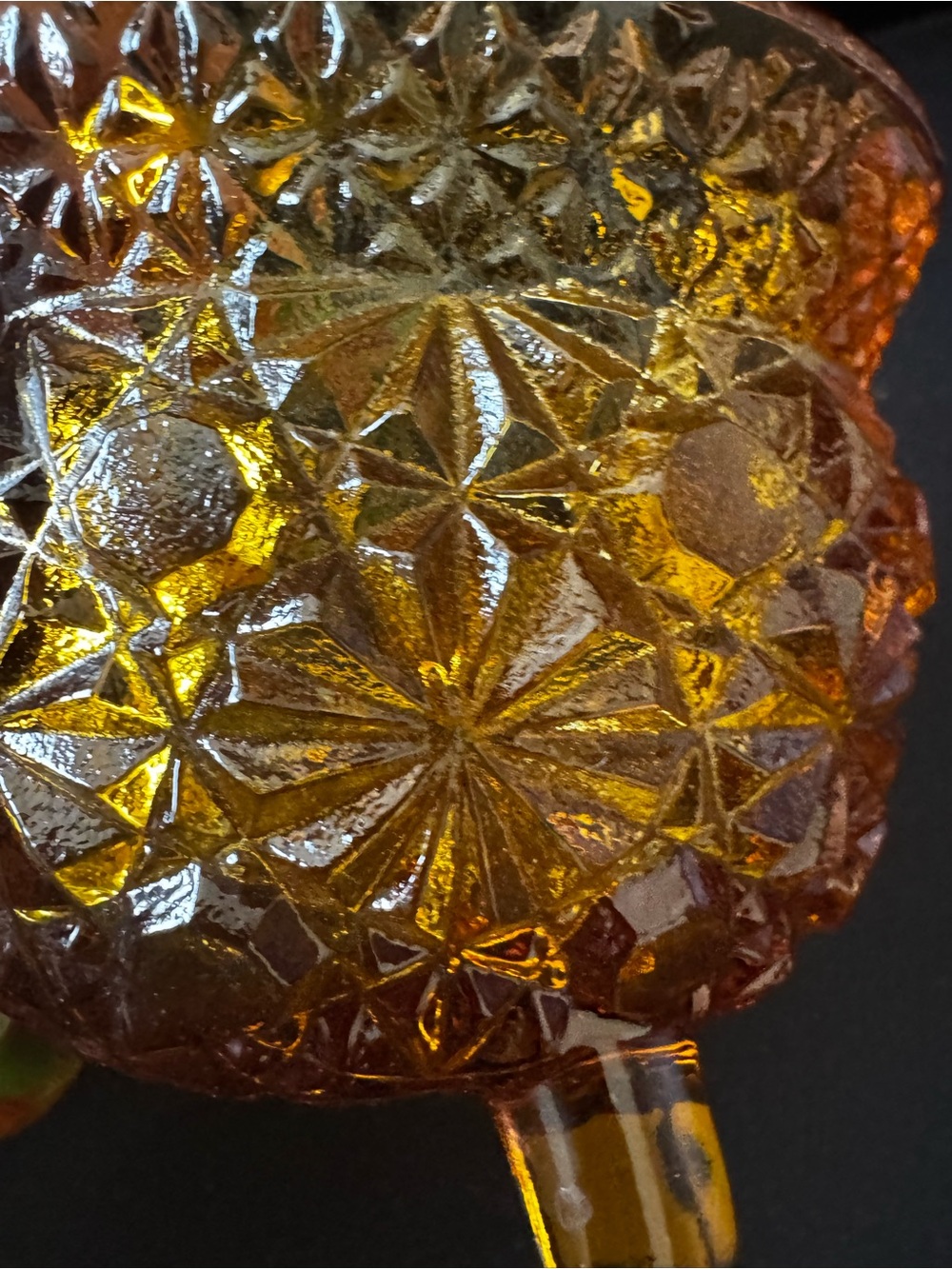 Vintage Amber Glass Candle Holder Daisy Button Pattern - Picture 5 of 6